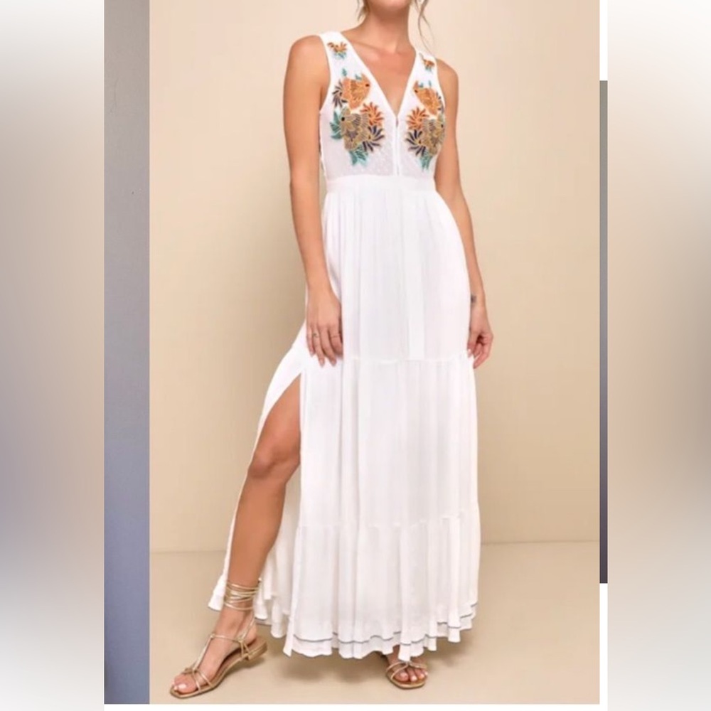 Lulu's White Floral Embroidered Maxi Dress